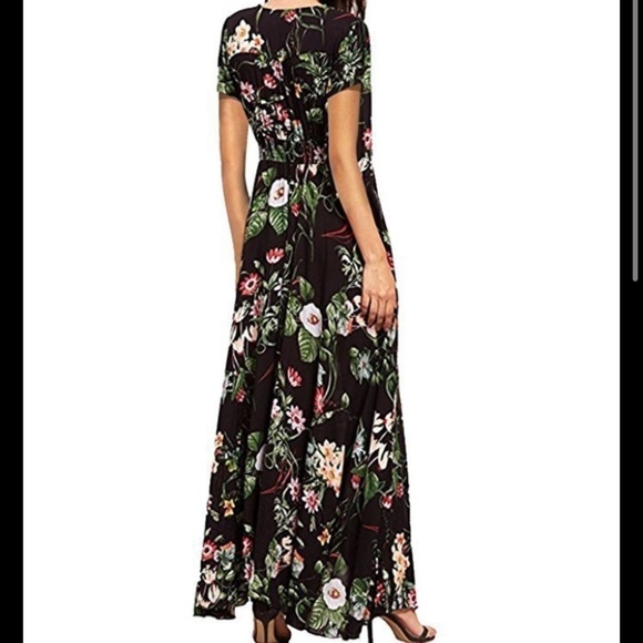 Floral Printed Button Up Half Sleeve Split Flowy Party Long Dress Fall Dress M - Picture 2 of 16
